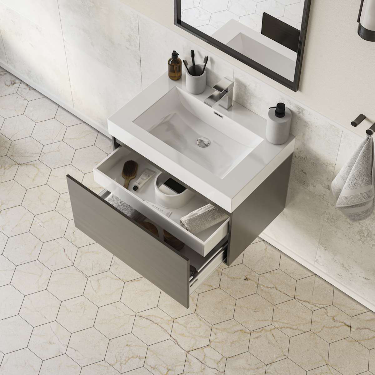 Mezzo 30" Wall Mounted Single Basin Vanity Set with Cabinet and Acrylic Vanity Top