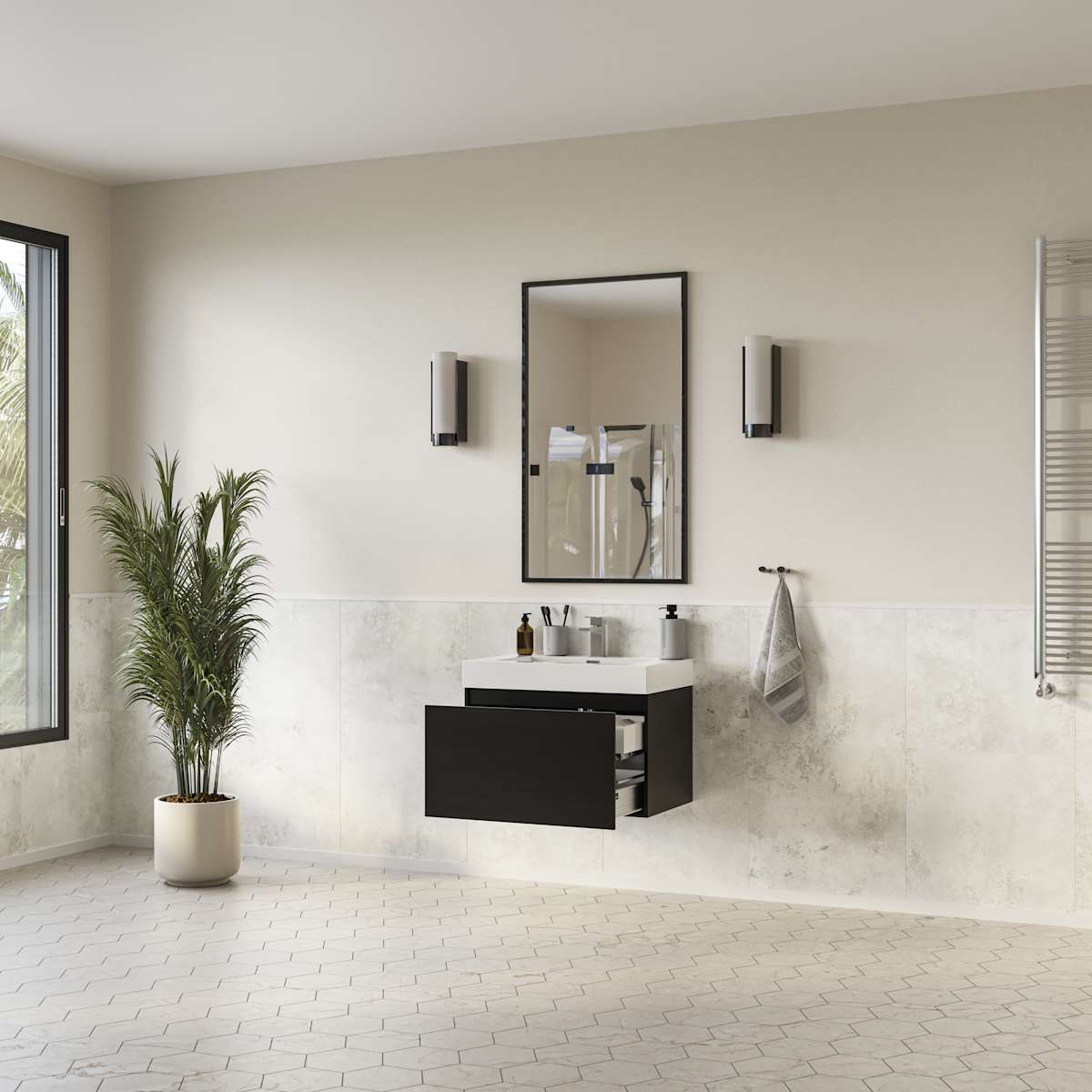 Mezzo 30" Wall Mounted Single Basin Vanity Set with Cabinet and Acrylic Vanity Top