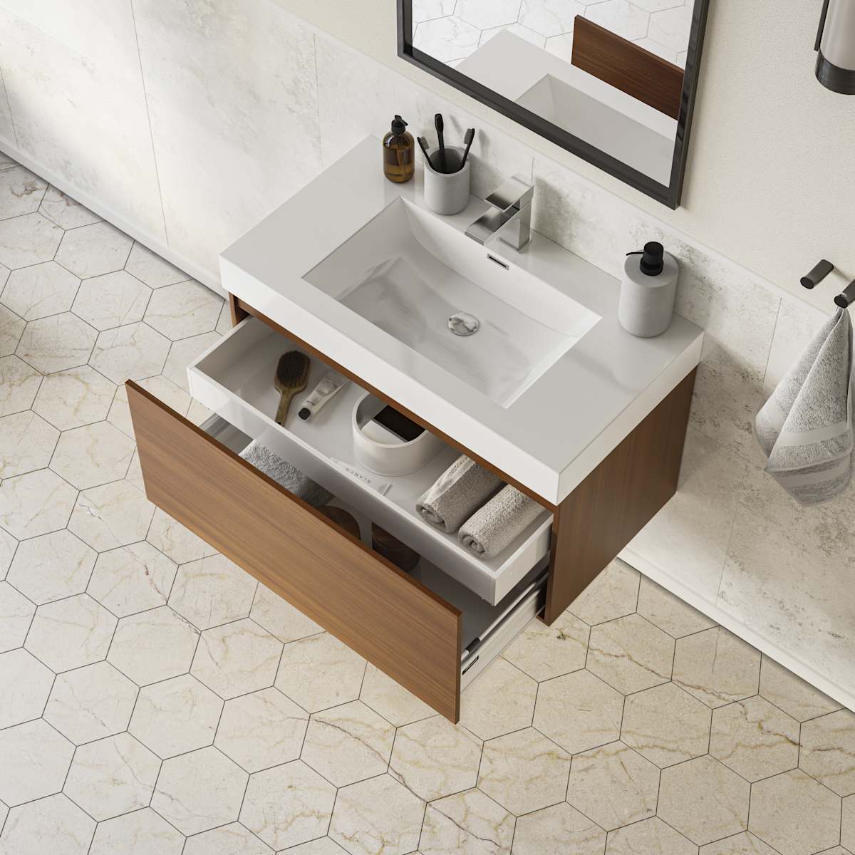 Mezzo 36" Wall Mounted Single Basin Vanity Set with Cabinet and Acrylic Vanity Top