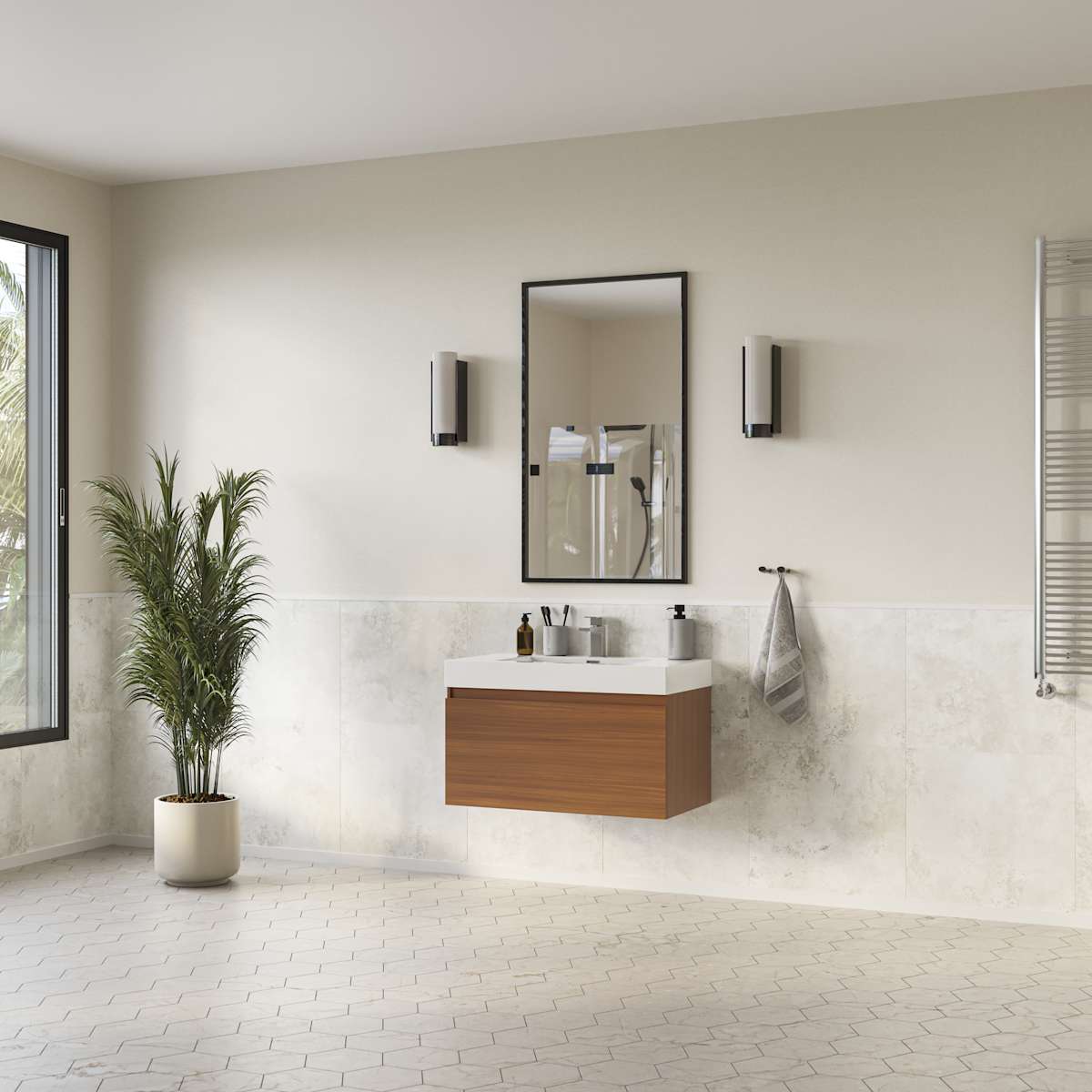 Mezzo 36" Wall Mounted Single Basin Vanity Set with Cabinet and Acrylic Vanity Top