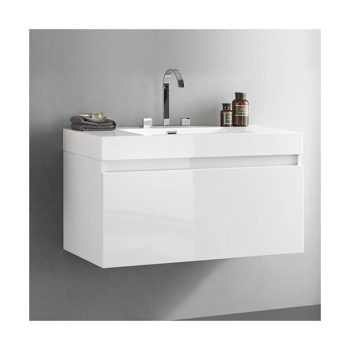 Mezzo 39-1/8" Wall Mounted Single Basin Vanity Set with Cabinet and Acrylic Vanity Top