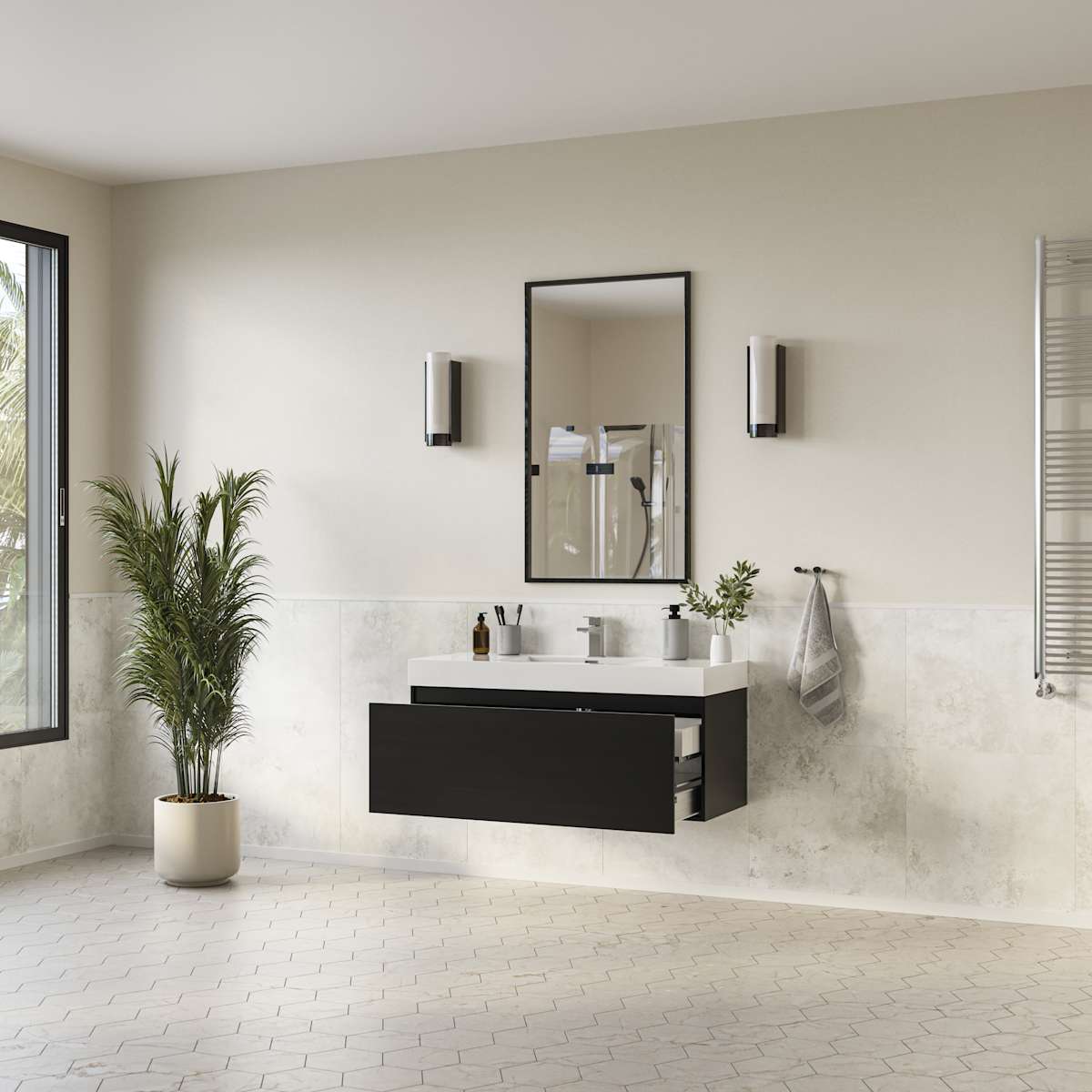 Mezzo 48" Wall Mounted Single Basin Vanity Set with Cabinet and Acrylic Vanity Top