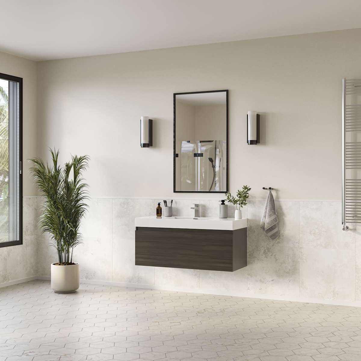 Mezzo 48" Wall Mounted Single Basin Vanity Set with Cabinet and Acrylic Vanity Top