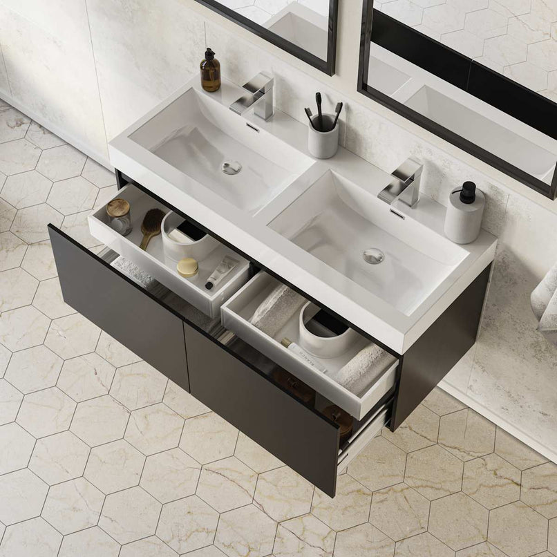 Mezzo 48" Wall Mounted Double Basin Vanity Set with Cabinet and Acrylic Vanity Top - image 3