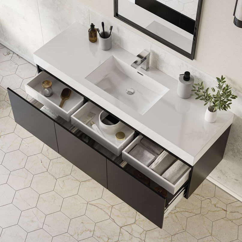 Mezzo 60" Wall Mounted Single Basin Vanity Set with Cabinet and Acrylic Vanity Top - image 3
