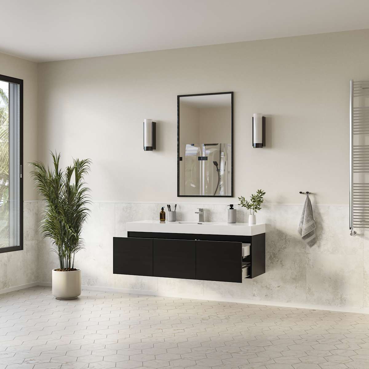 Mezzo 60" Wall Mounted Single Basin Vanity Set with Cabinet and Acrylic Vanity Top