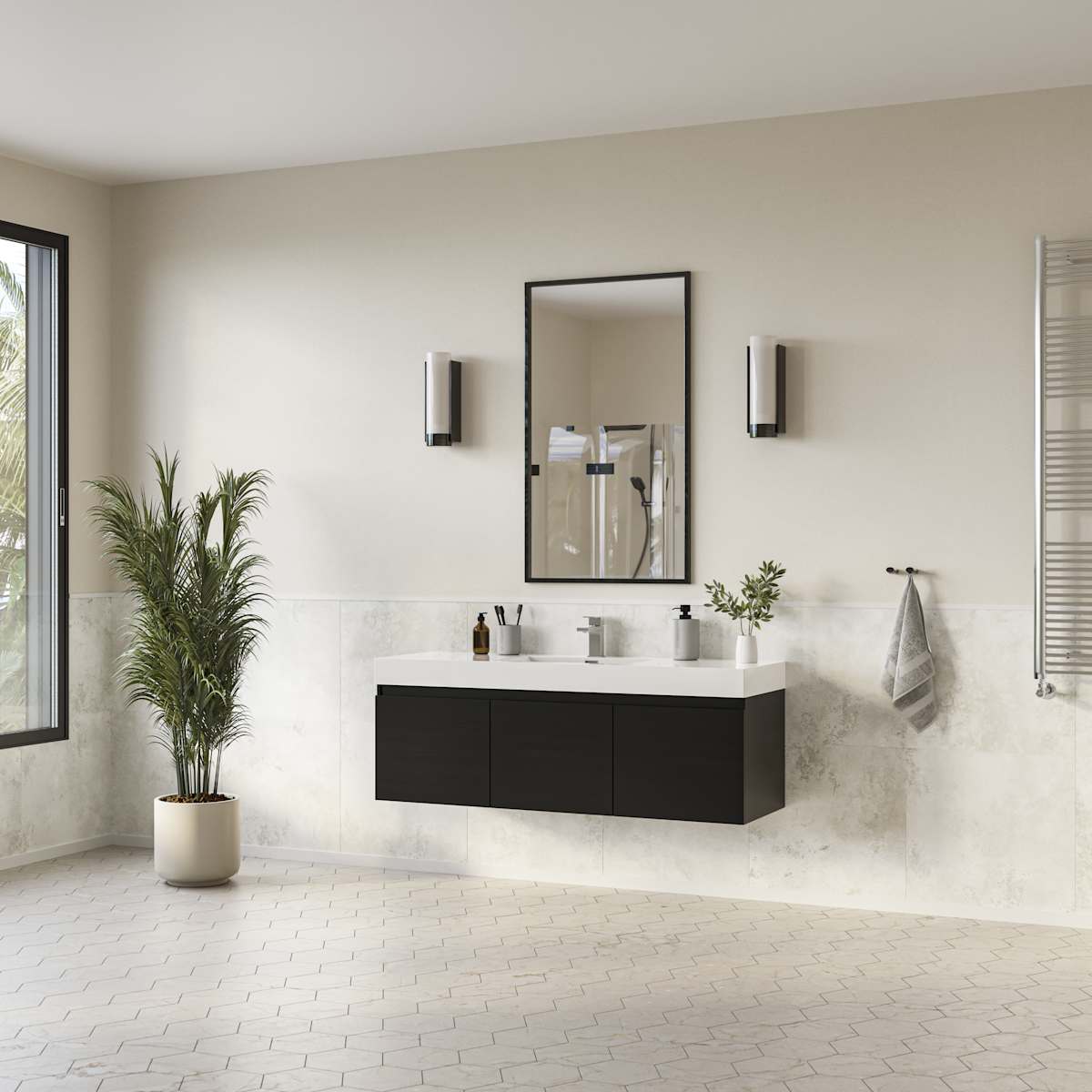 Mezzo 60" Wall Mounted Single Basin Vanity Set with Cabinet and Acrylic Vanity Top