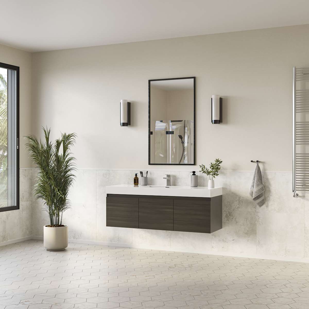 Mezzo 60" Wall Mounted Single Basin Vanity Set with Cabinet and Acrylic Vanity Top