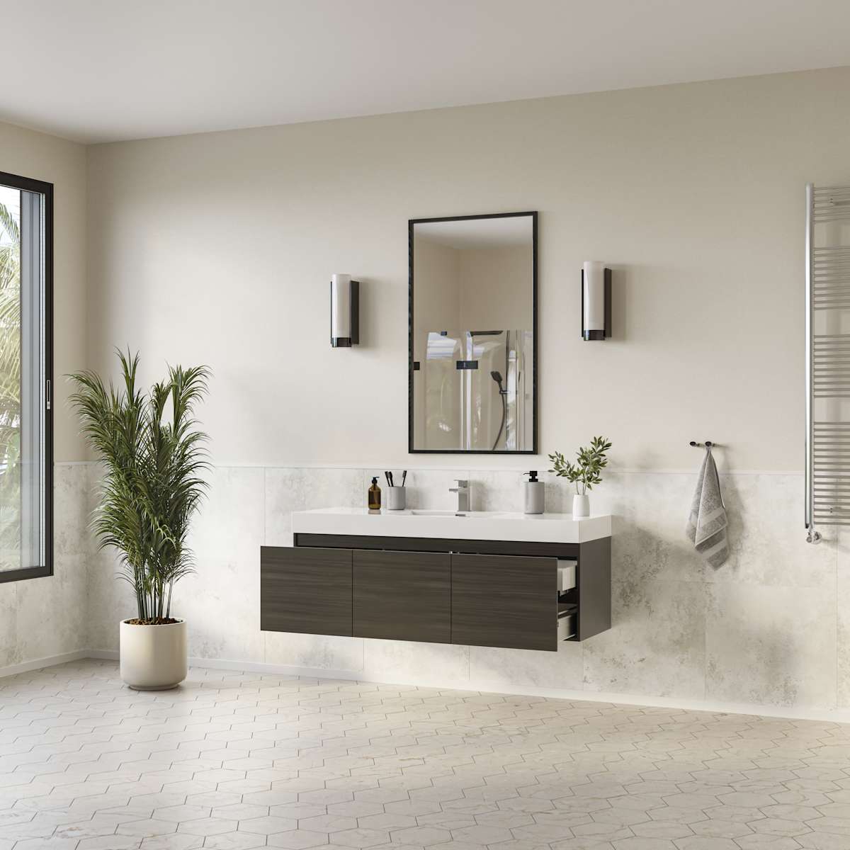 Mezzo 60" Wall Mounted Single Basin Vanity Set with Cabinet and Acrylic Vanity Top - image 13