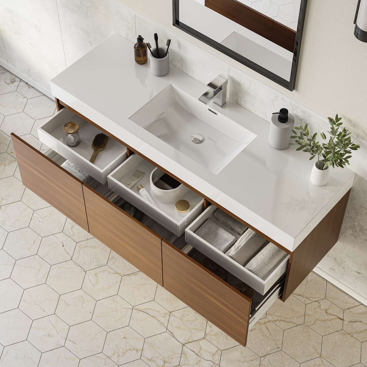 Mezzo 60" Wall Mounted Single Basin Vanity Set with Cabinet and Acrylic Vanity Top - image 15