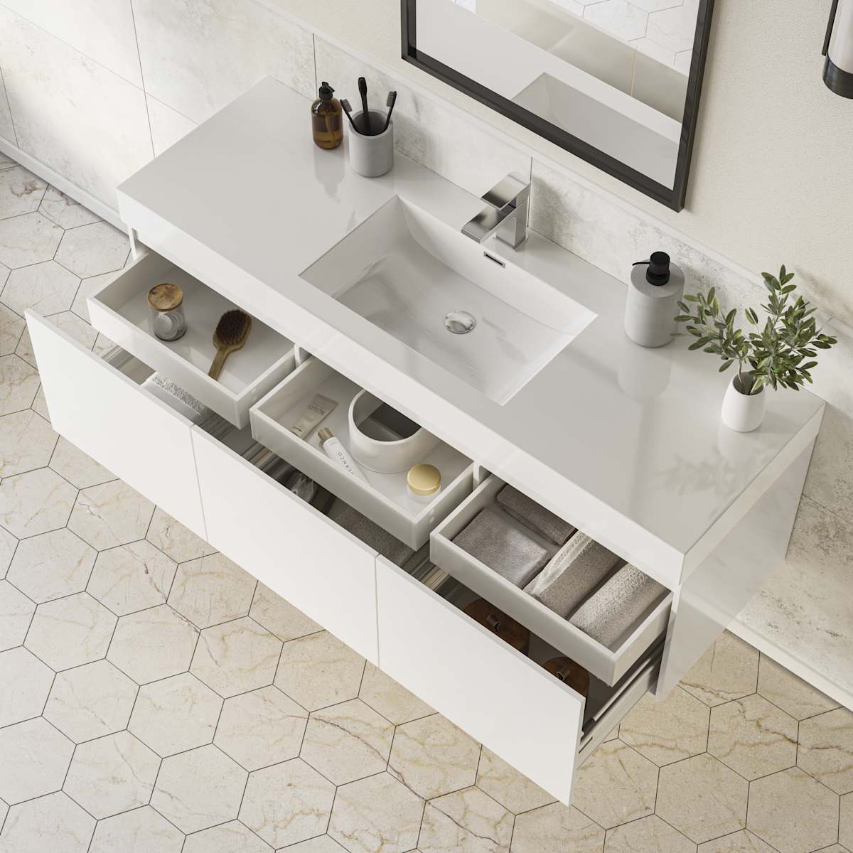 Mezzo 60" Wall Mounted Single Basin Vanity Set with Cabinet and Acrylic Vanity Top - image 19