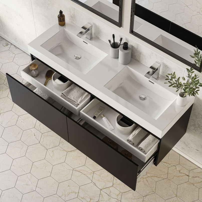 Mezzo 60" Wall Mounted Double Basin Vanity Set with Cabinet and Acrylic Vanity Top - image 3