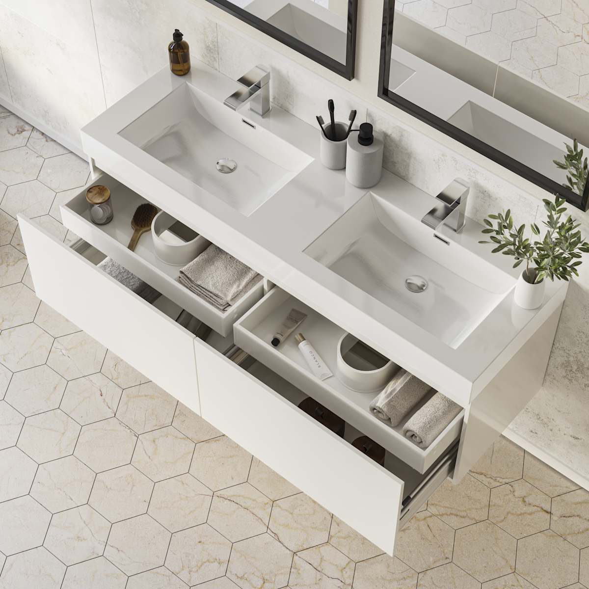 Mezzo 60" Wall Mounted Double Basin Vanity Set with Cabinet and Acrylic Vanity Top - image 15