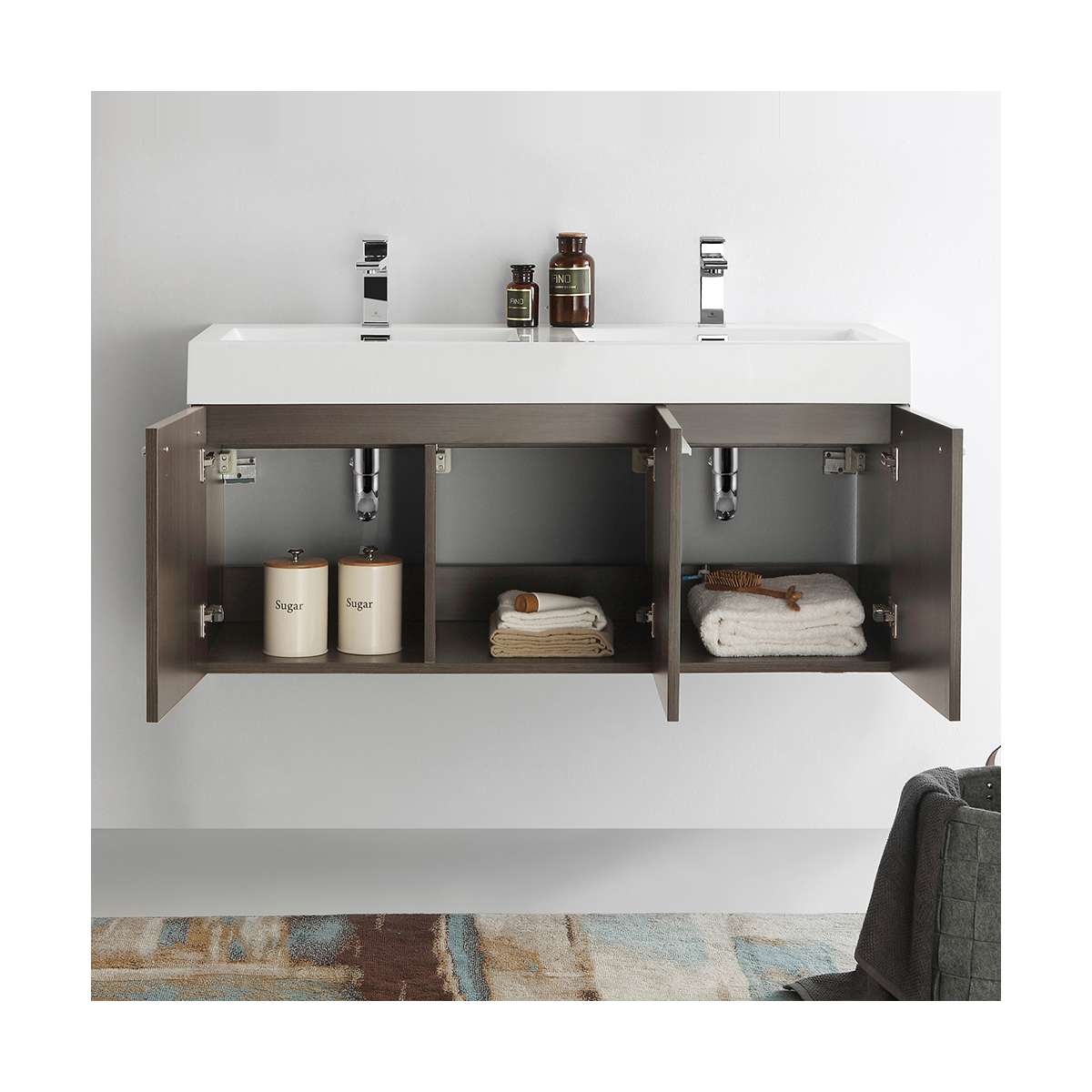 Vista 47" Wall Mounted Double Basin Vanity Set with Cabinet and Stone Vanity Top