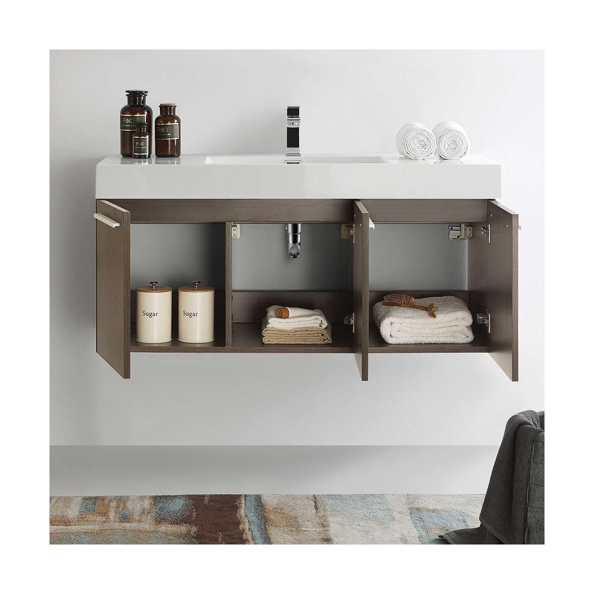 Vista 47" Wall Mounted Double Basin Vanity Set with Cabinet and Stone Vanity Top