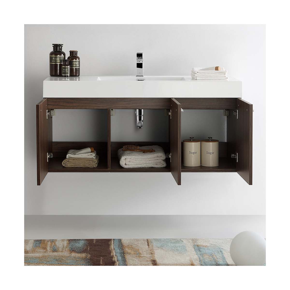 Vista 47" Wall Mounted Double Basin Vanity Set with Cabinet and Stone Vanity Top
