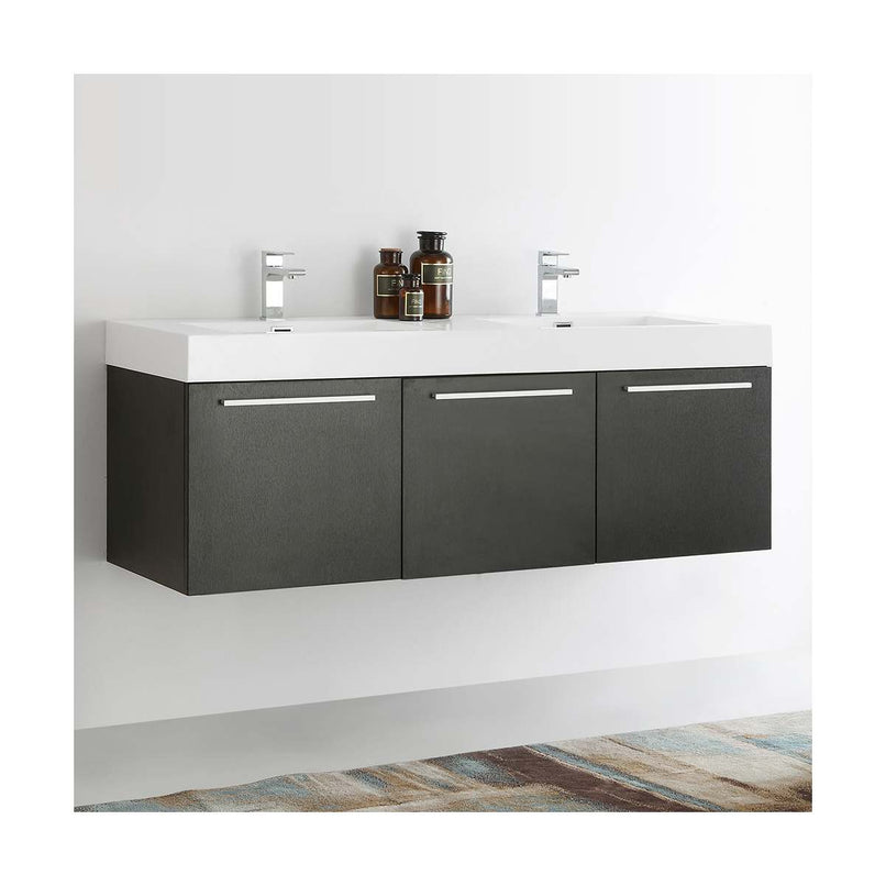 Vista 59" Wall Mounted Double Basin Vanity Set with Cabinet and Stone Vanity Top - image 2