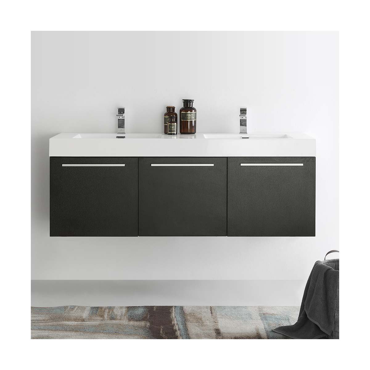 Vista 59" Wall Mounted Double Basin Vanity Set with Cabinet and Stone Vanity Top