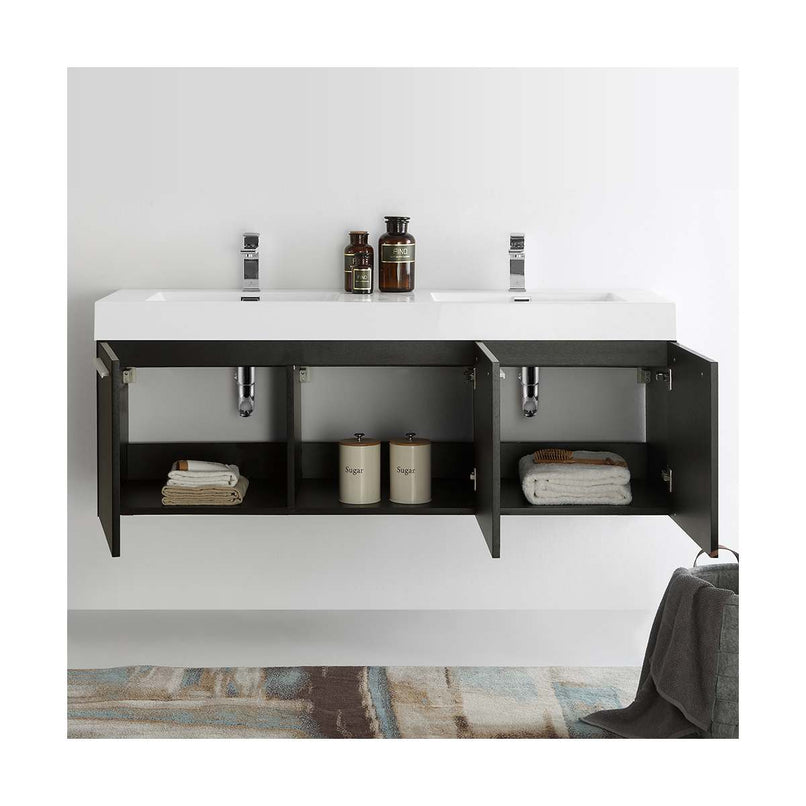 Vista 59" Wall Mounted Double Basin Vanity Set with Cabinet and Stone Vanity Top - image 4