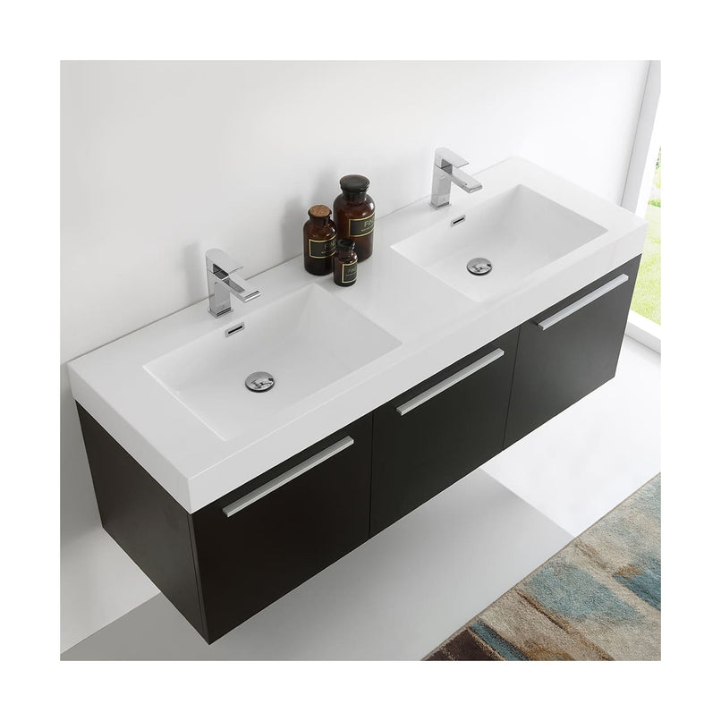 Vista 59" Wall Mounted Double Basin Vanity Set with Cabinet and Stone Vanity Top - image 5