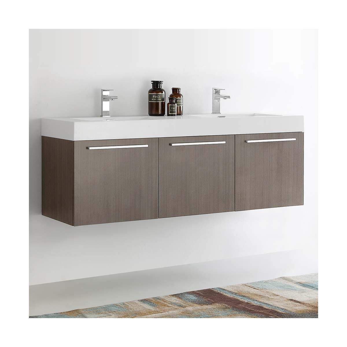 Vista 59" Wall Mounted Double Basin Vanity Set with Cabinet and Stone Vanity Top