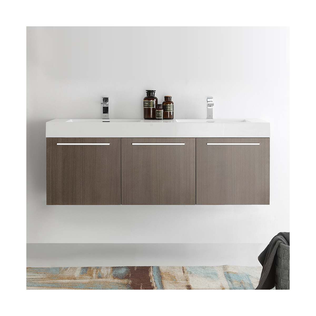 Vista 59" Wall Mounted Double Basin Vanity Set with Cabinet and Stone Vanity Top