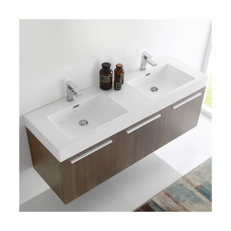Vista 59" Wall Mounted Double Basin Vanity Set with Cabinet and Stone Vanity Top - image 9