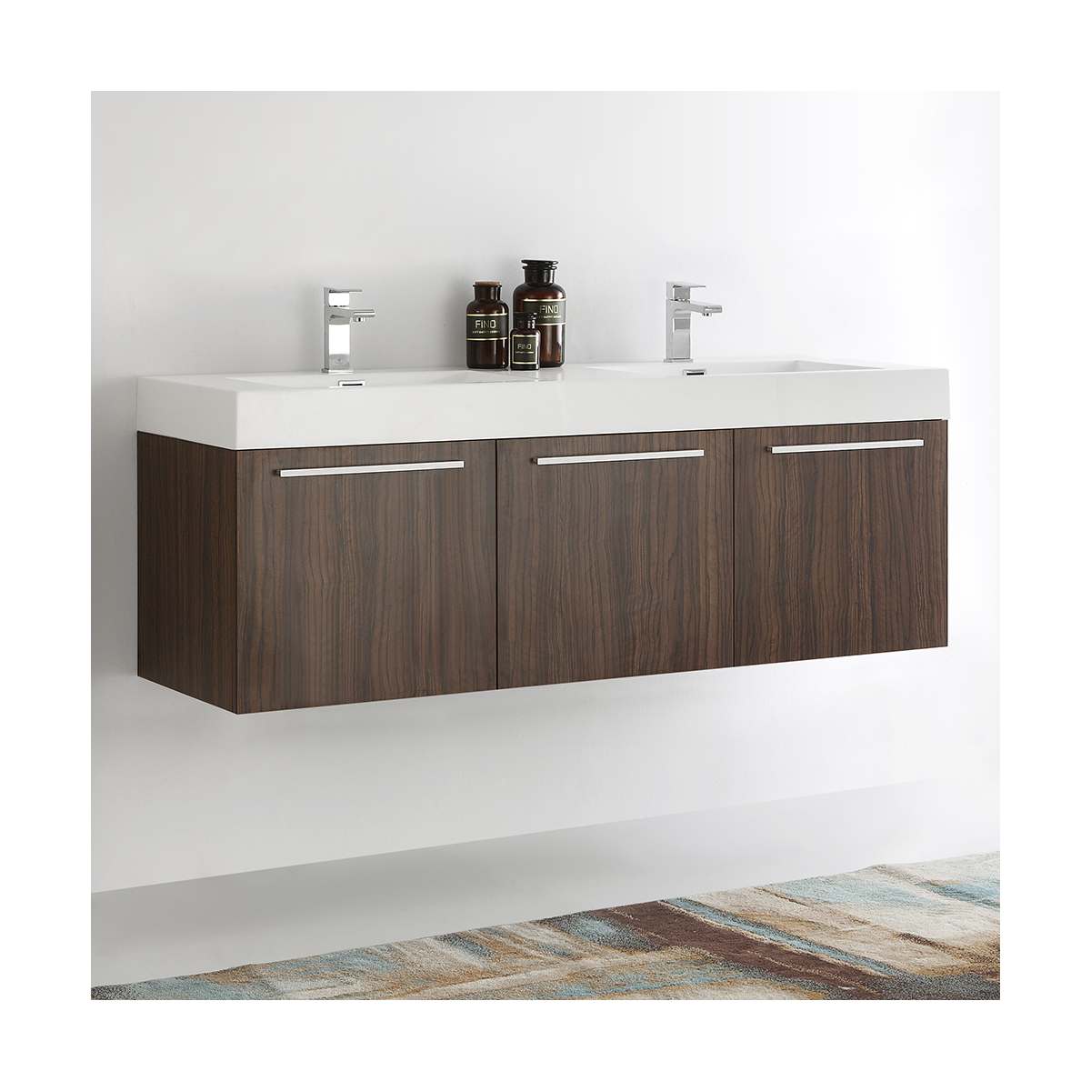 Vista 59" Wall Mounted Double Basin Vanity Set with Cabinet and Stone Vanity Top