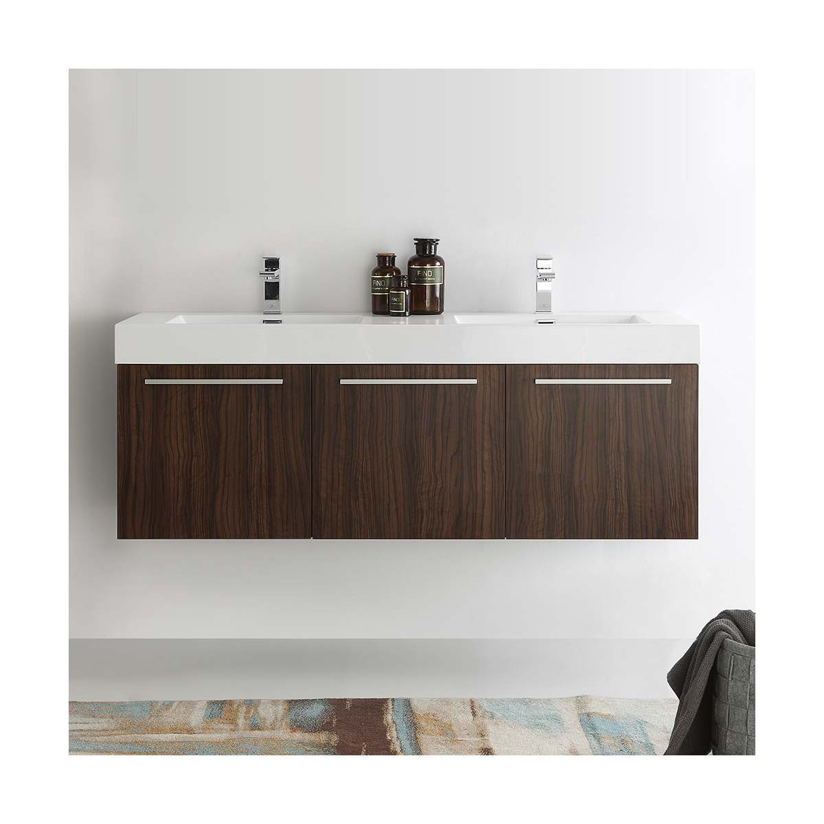 Vista 59" Wall Mounted Double Basin Vanity Set with Cabinet and Stone Vanity Top