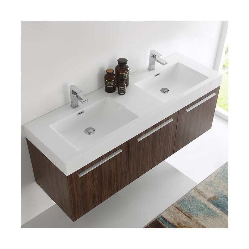 Vista 59" Wall Mounted Double Basin Vanity Set with Cabinet and Stone Vanity Top - image 13