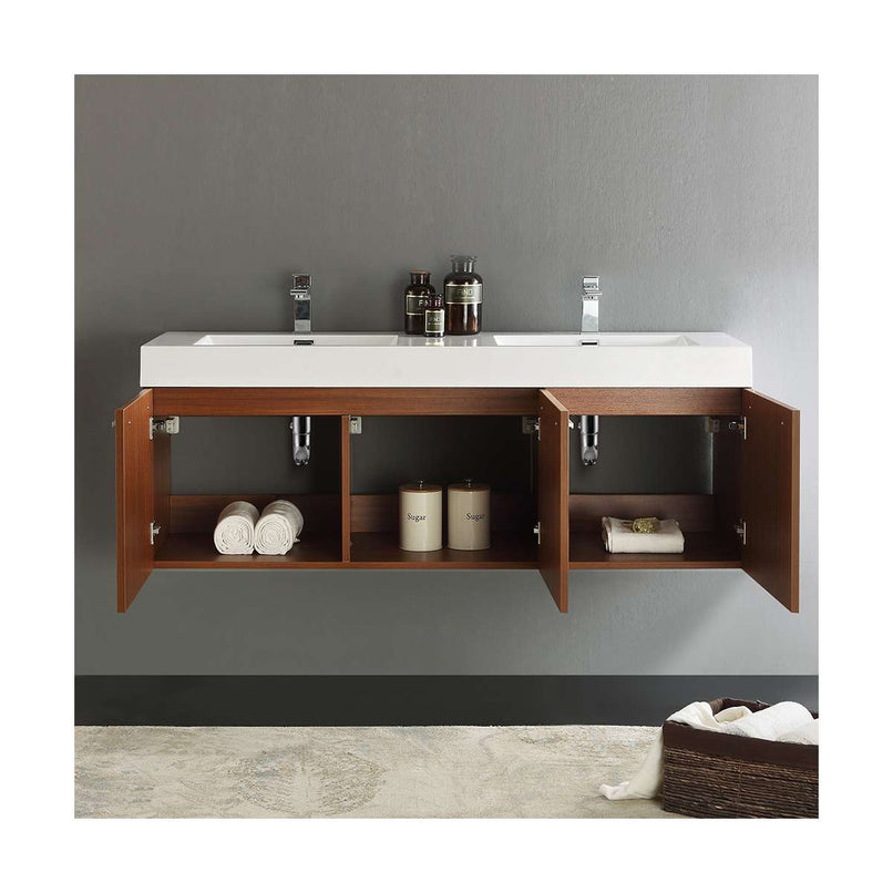 Vista 59" Wall Mounted Double Basin Vanity Set with Cabinet and Stone Vanity Top - image 16