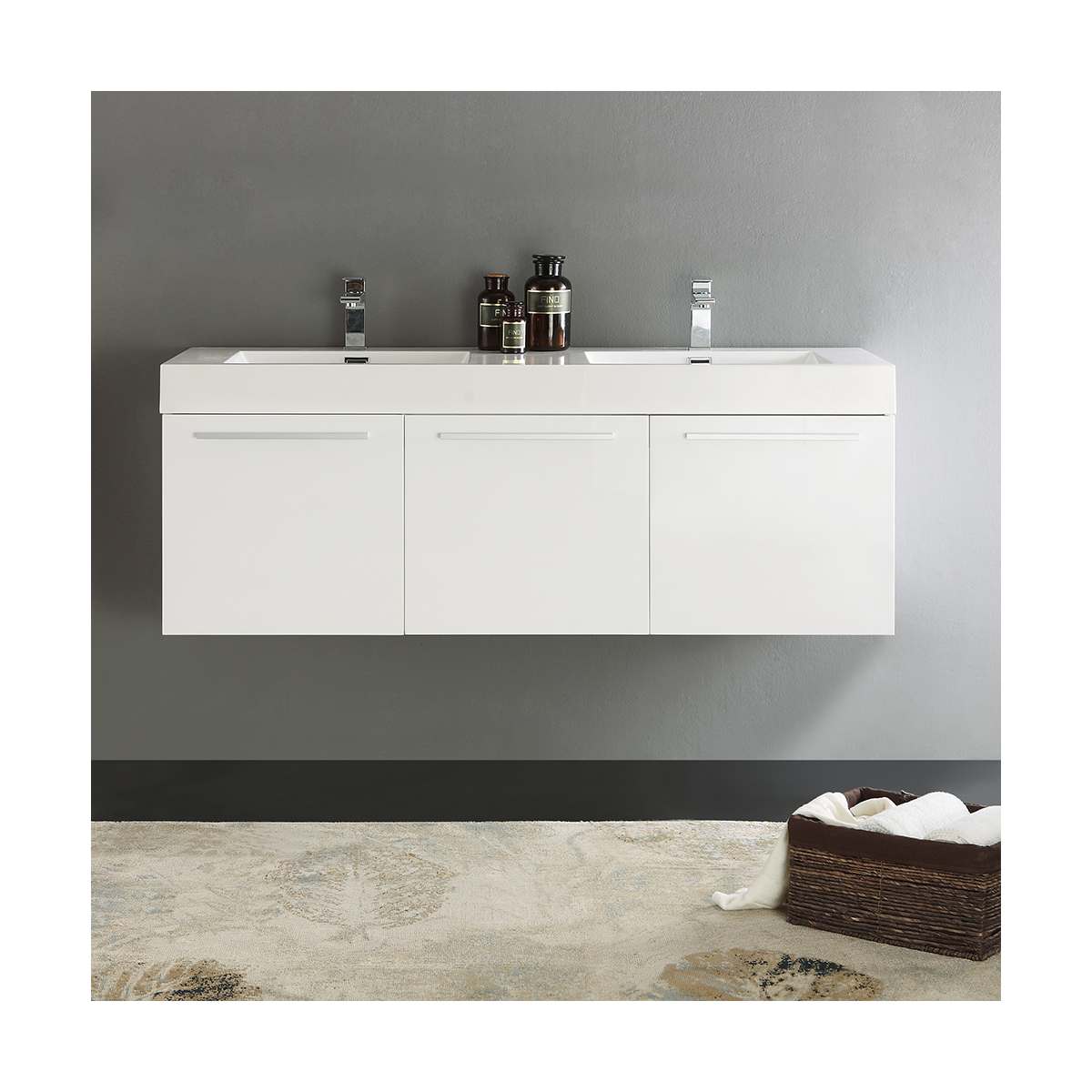 Vista 59" Wall Mounted Double Basin Vanity Set with Cabinet and Stone Vanity Top - image 19