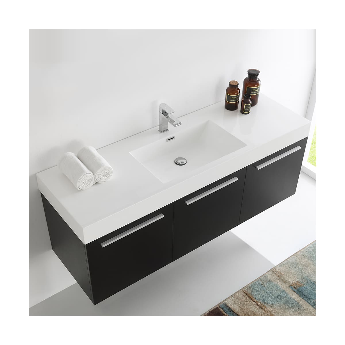Vista 59" Wall Mounted Double Basin Vanity Set with Cabinet and Stone Vanity Top