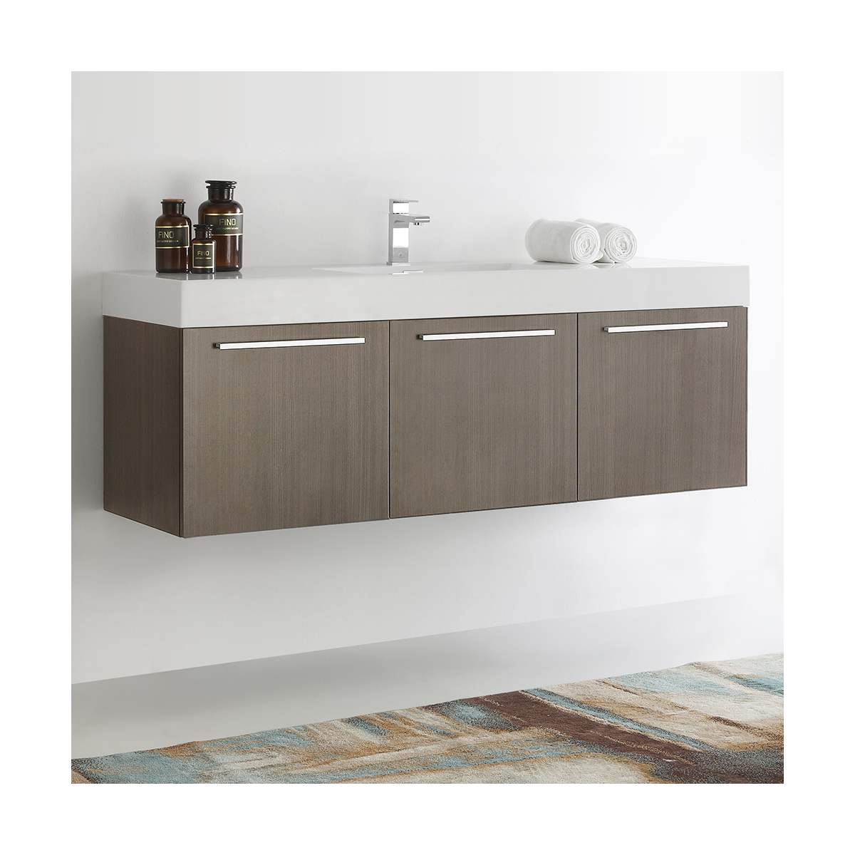 Vista 59" Wall Mounted Double Basin Vanity Set with Cabinet and Stone Vanity Top