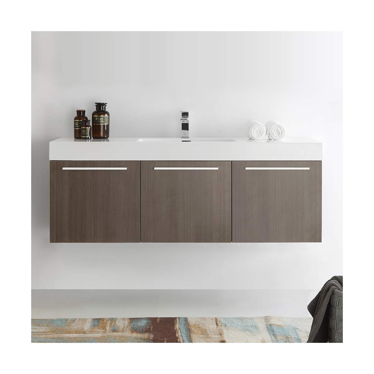 Vista 59" Wall Mounted Double Basin Vanity Set with Cabinet and Stone Vanity Top - image 7