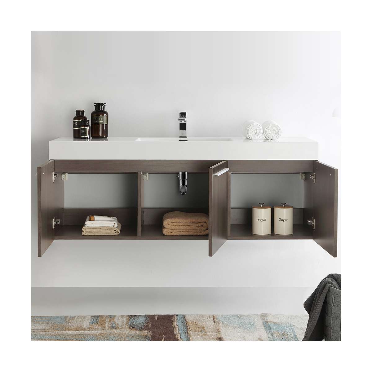 Vista 59" Wall Mounted Double Basin Vanity Set with Cabinet and Stone Vanity Top
