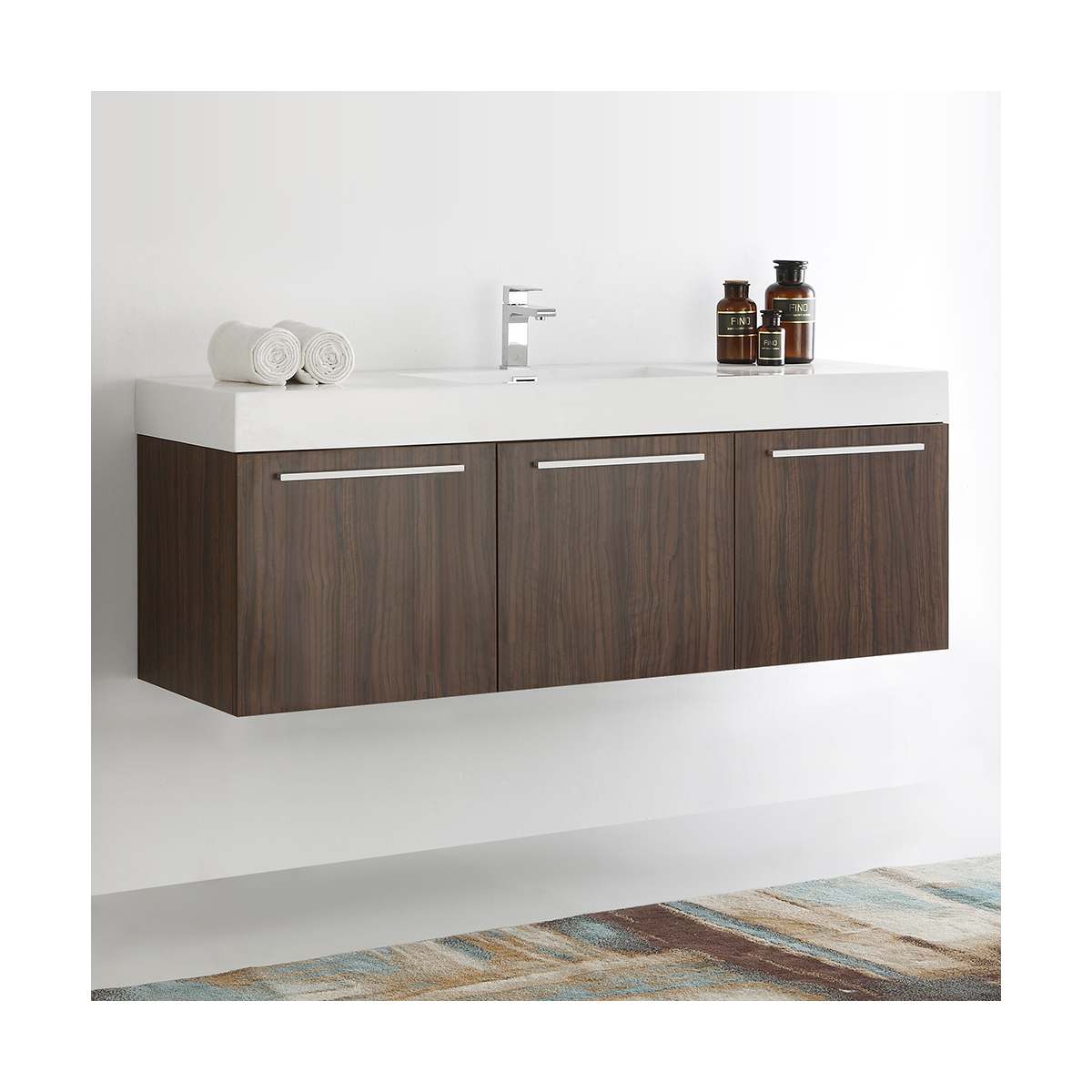 Vista 59" Wall Mounted Double Basin Vanity Set with Cabinet and Stone Vanity Top