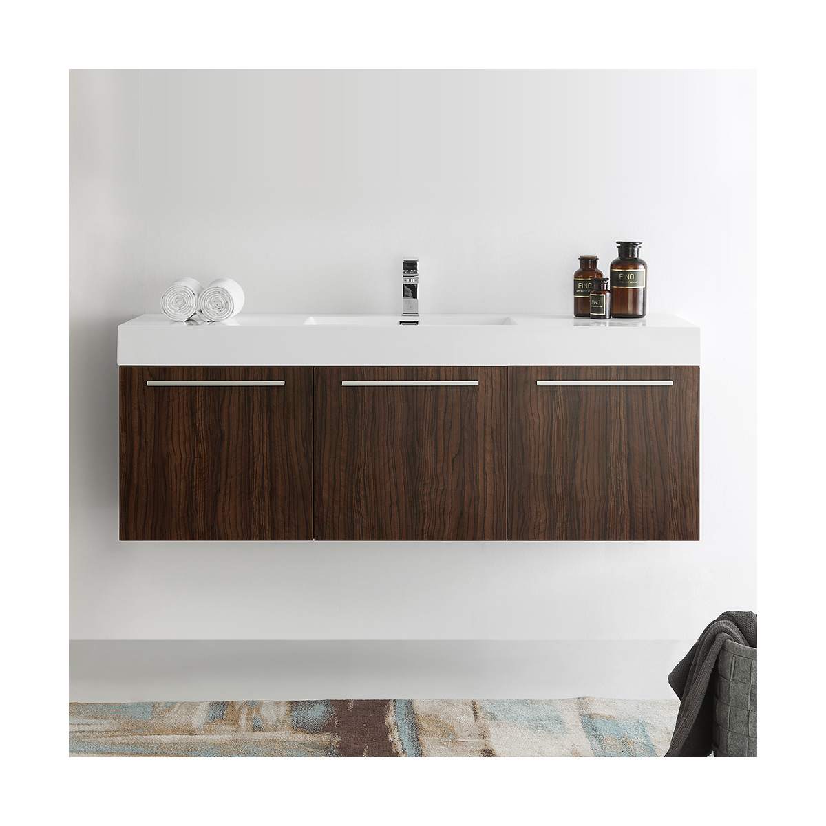 Vista 59" Wall Mounted Double Basin Vanity Set with Cabinet and Stone Vanity Top