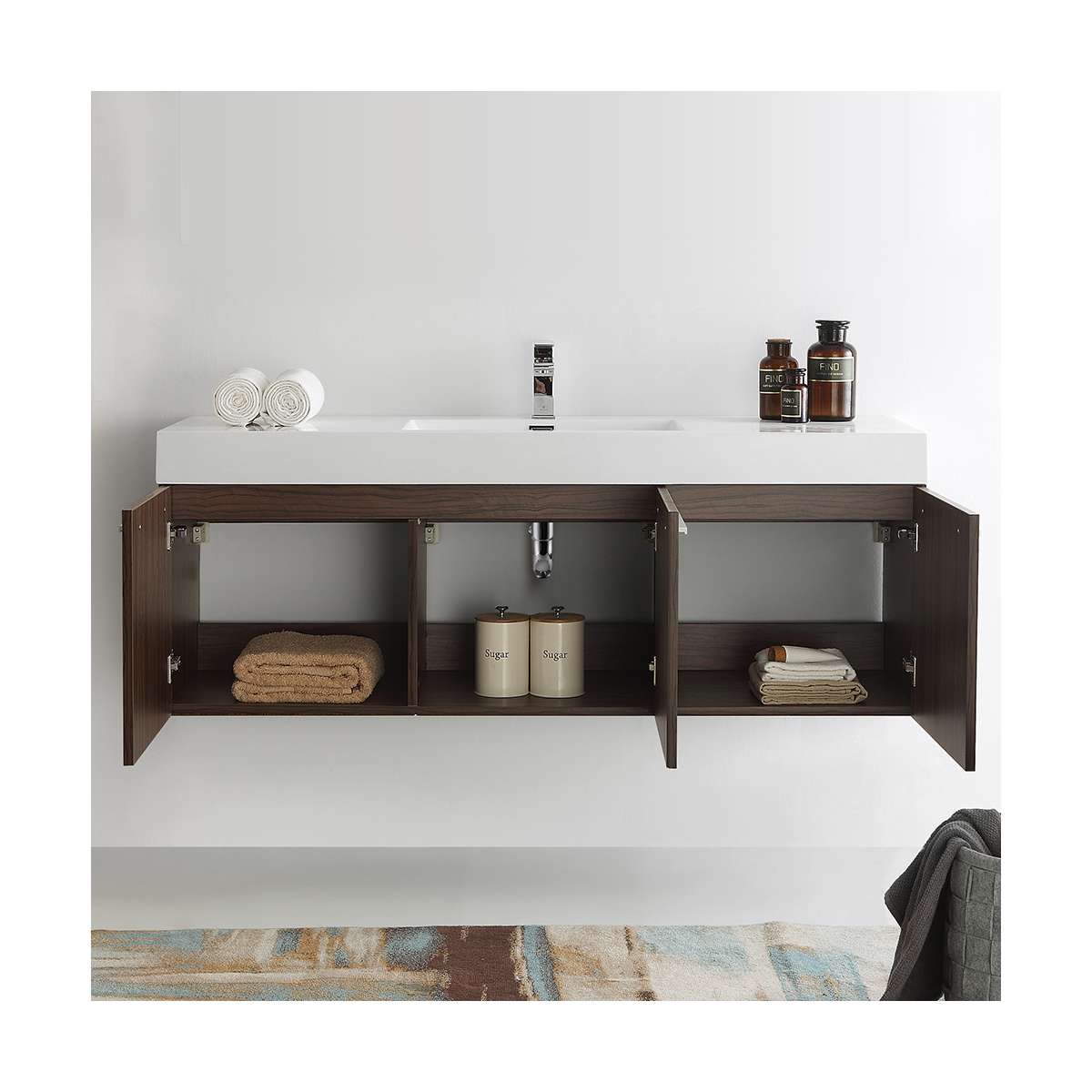Vista 59" Wall Mounted Double Basin Vanity Set with Cabinet and Stone Vanity Top