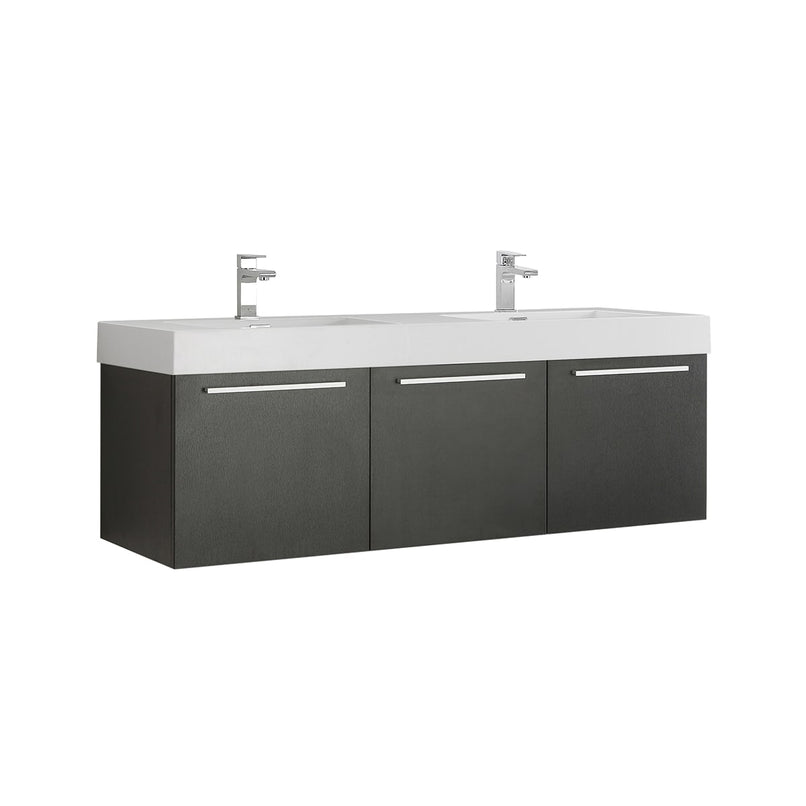 Vista 59" Wall Mounted Double Basin Vanity Set with Cabinet and Stone Vanity Top - image 1