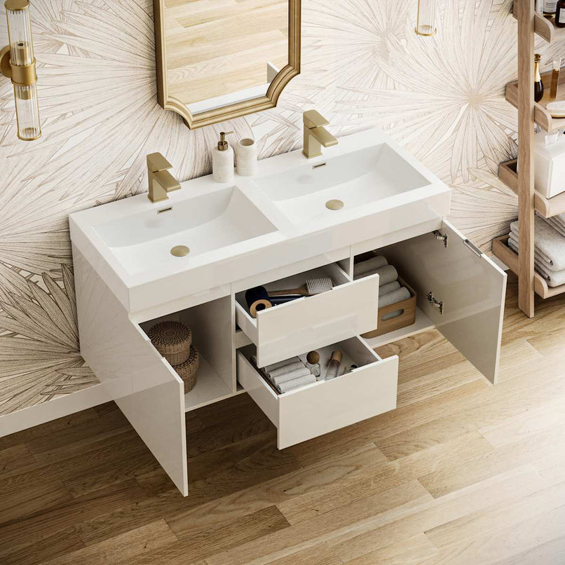 Valencia 48" Wall Mounted Double Basin Vanity Set with Cabinet and Acrylic Vanity Top - image 3