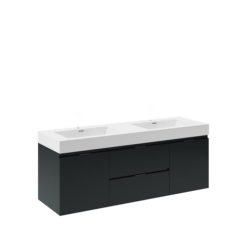 Valencia 60" Wall Mounted Double Basin Vanity Set with Cabinet and Acrylic Vanity Top - image 2