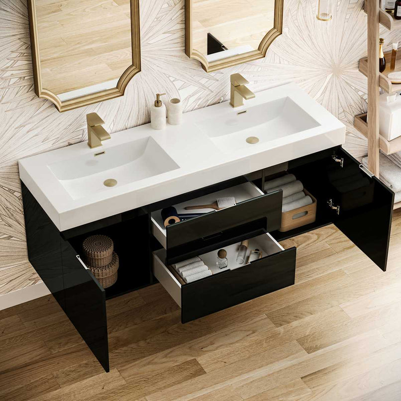 Valencia 60" Wall Mounted Double Basin Vanity Set with Cabinet and Acrylic Vanity Top - image 3