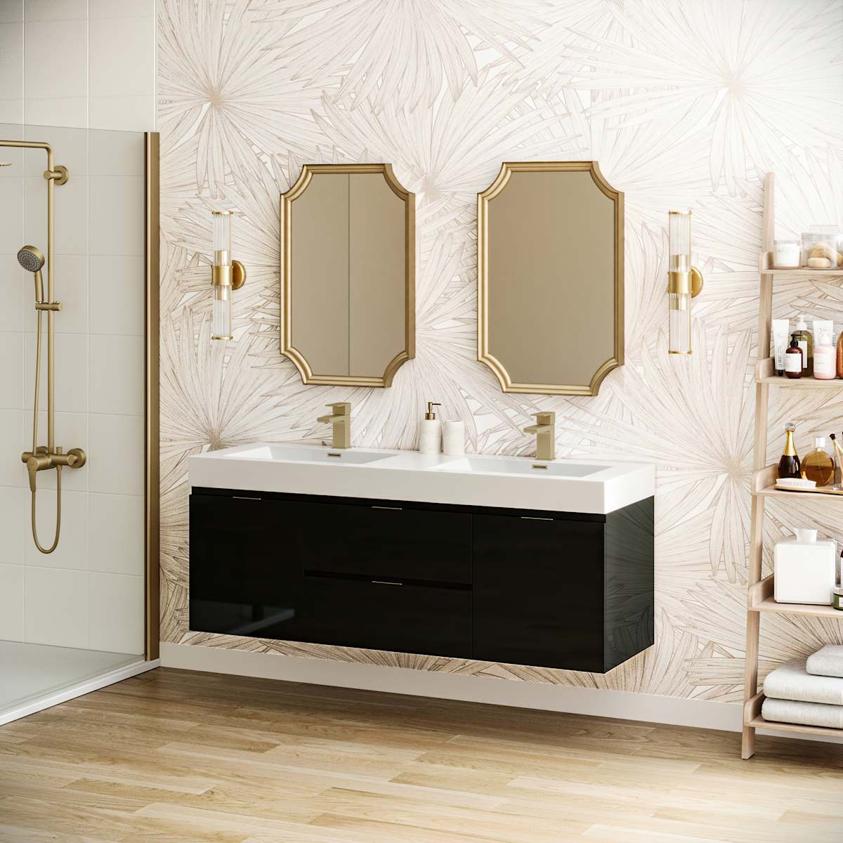 Valencia 60" Wall Mounted Double Basin Vanity Set with Cabinet and Acrylic Vanity Top