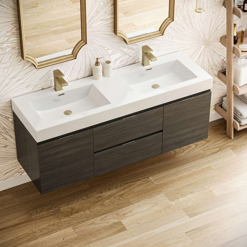 Valencia 60" Wall Mounted Double Basin Vanity Set with Cabinet and Acrylic Vanity Top - image 13