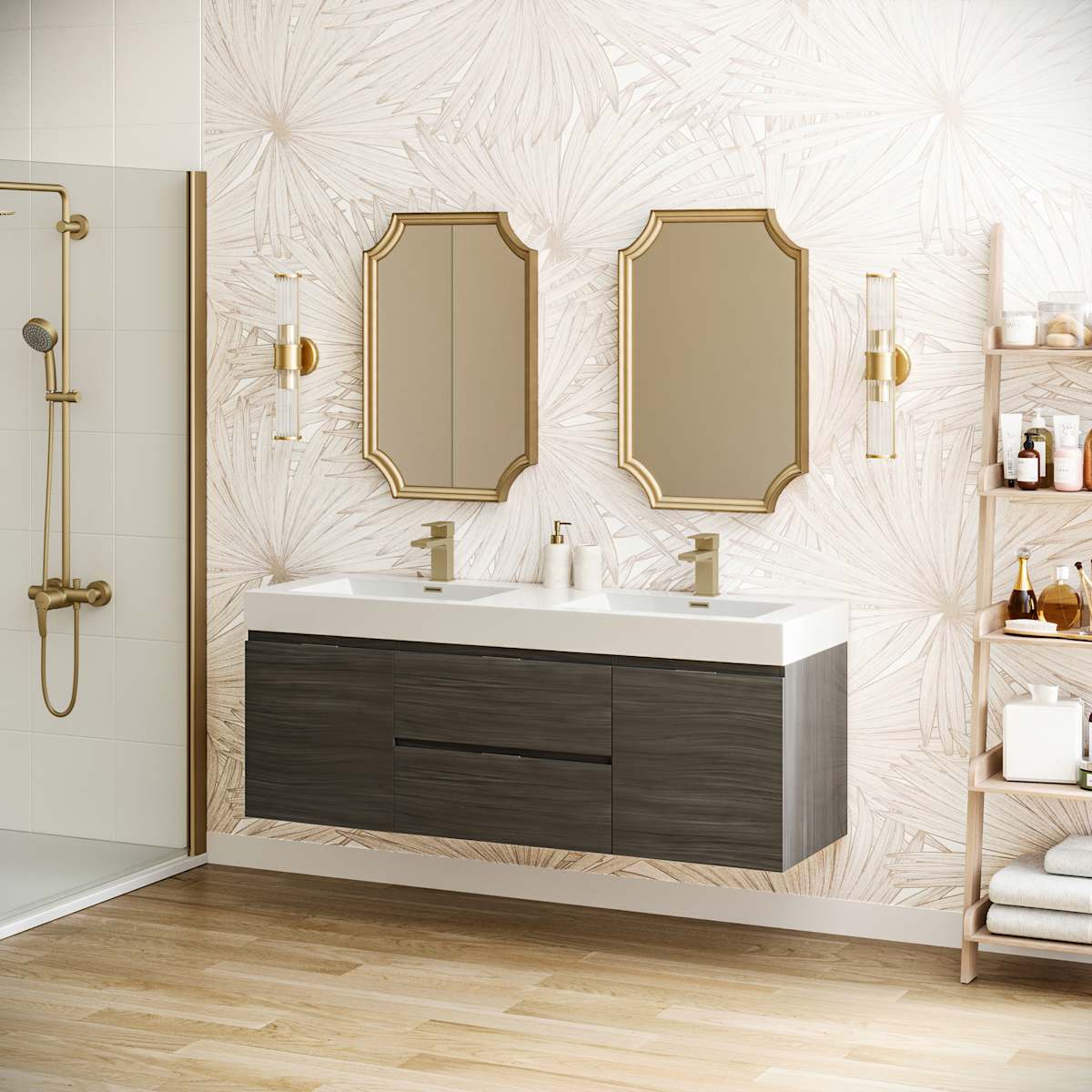 Valencia 60" Wall Mounted Double Basin Vanity Set with Cabinet and Acrylic Vanity Top - image 14