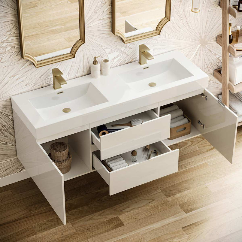 Valencia 60" Wall Mounted Double Basin Vanity Set with Cabinet and Acrylic Vanity Top - image 16