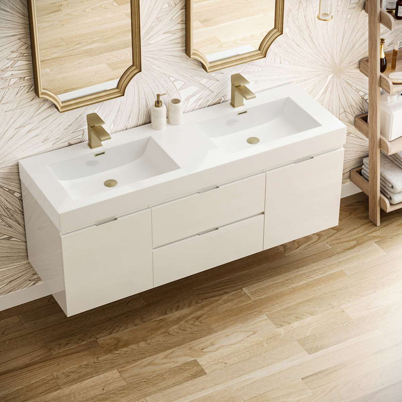 Valencia 60" Wall Mounted Double Basin Vanity Set with Cabinet and Acrylic Vanity Top - image 17