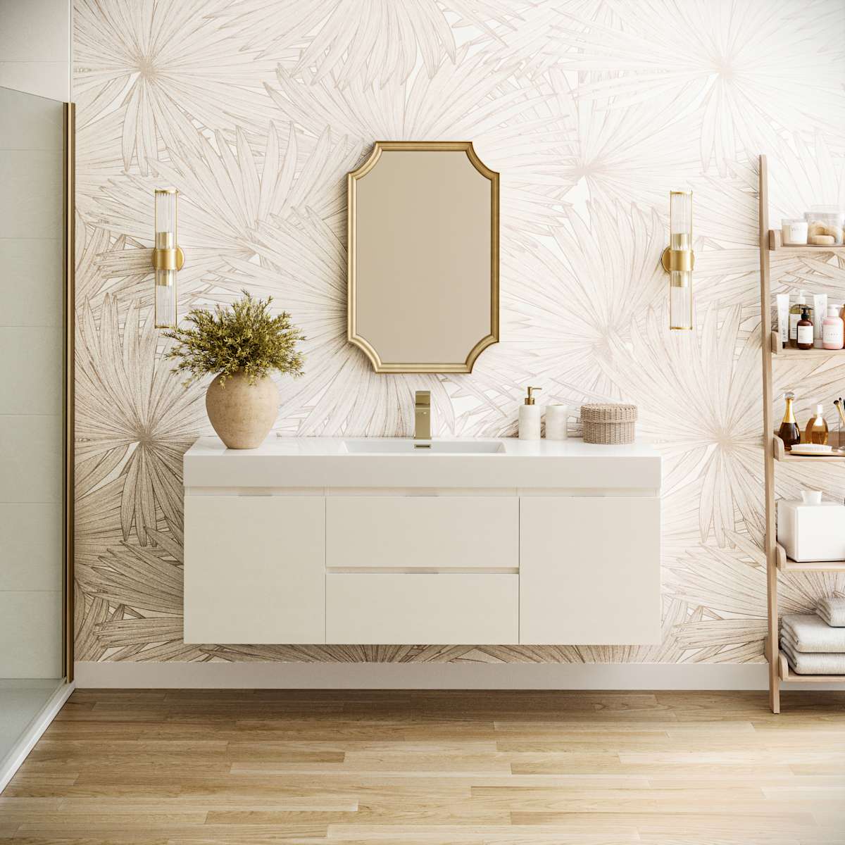 Valencia 60" Wall Mounted Single Basin Vanity Set with Cabinet and Acrylic Vanity Top - image 1