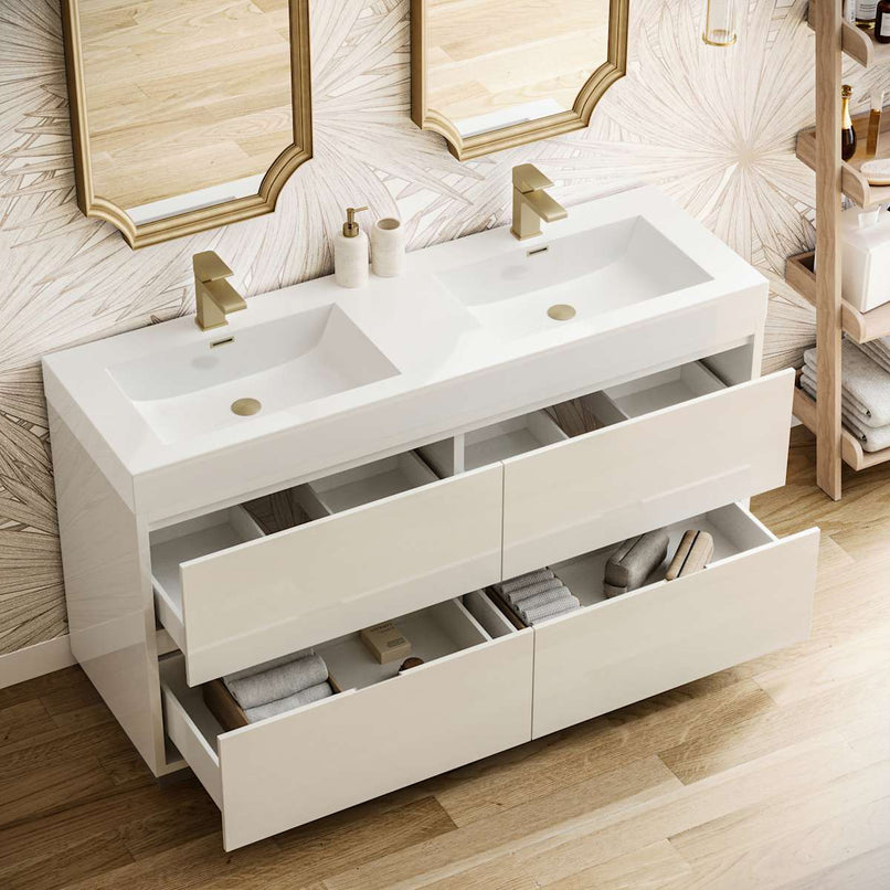 Valencia 60" Free Standing Double Basin Vanity Set with Cabinet and Acrylic Vanity Top - image 3